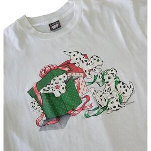 VTG Screen Stars Dalmatians Christmas Gift Boxes T-Shirt White 80's XL